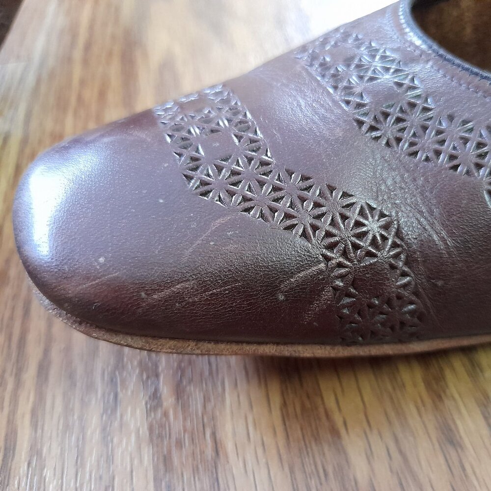 Vintage 60s Brown Shoes Size 8 / 9 Jacques Cardin Paris Pumps Narrow Square Toe - Picture 4 of 13